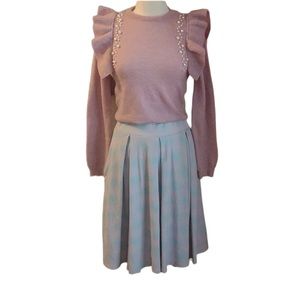 LuLaRoe retro pleated skirt pink and blue vintage type look with pockets